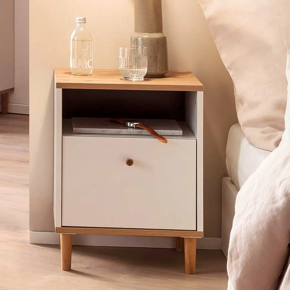 Nachtkommode in Weiß mit Wildeiche - Ambreros