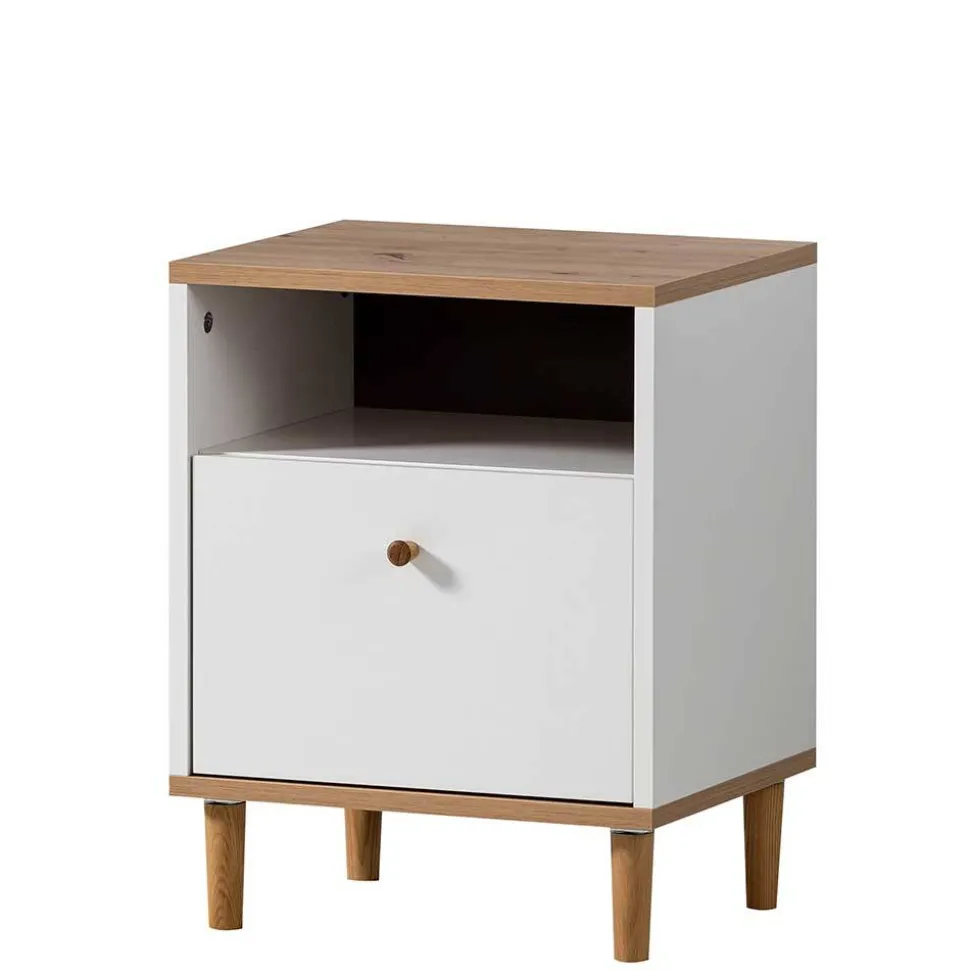 Nachtkommode in Weiß mit Wildeiche - Ambreros