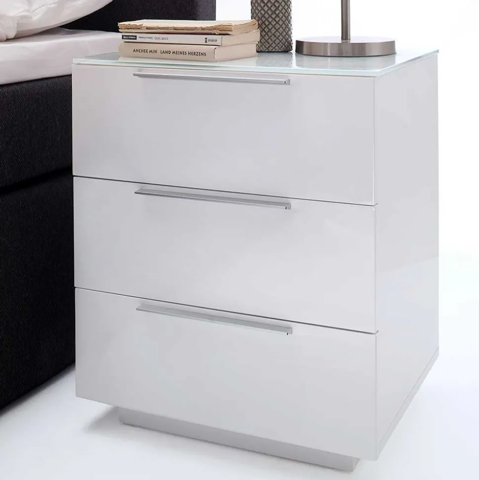 Nachtkommode mit Glasbeschichtung Ardila in Weiß