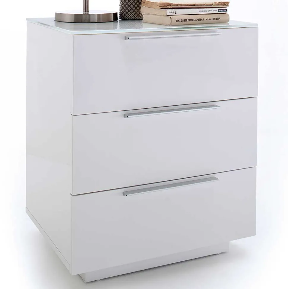 Nachtkommode mit Glasbeschichtung Ardila in Weiß