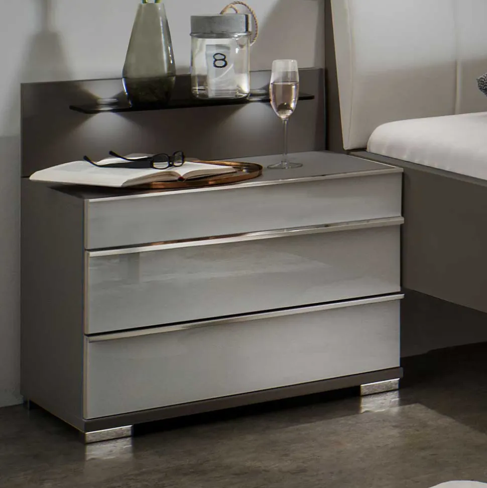 Nachtkommoden mit Glasfront Grau - Ocavado (2er Set)