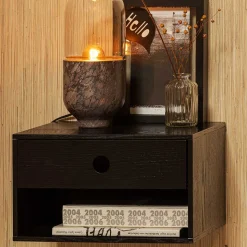 Nachtkonsole in Schwarz mit Furnier - Yalin