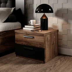 Nachtschrank mit Schubladen in Eiche Dunkel - Prabhaa