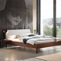 Nussbaum Doppelbett mit Stoff Kopfteil - Filippo