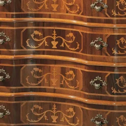 Nussbaumfarbene Kommode mit Intarsien Agosto mit 4 Schubladen