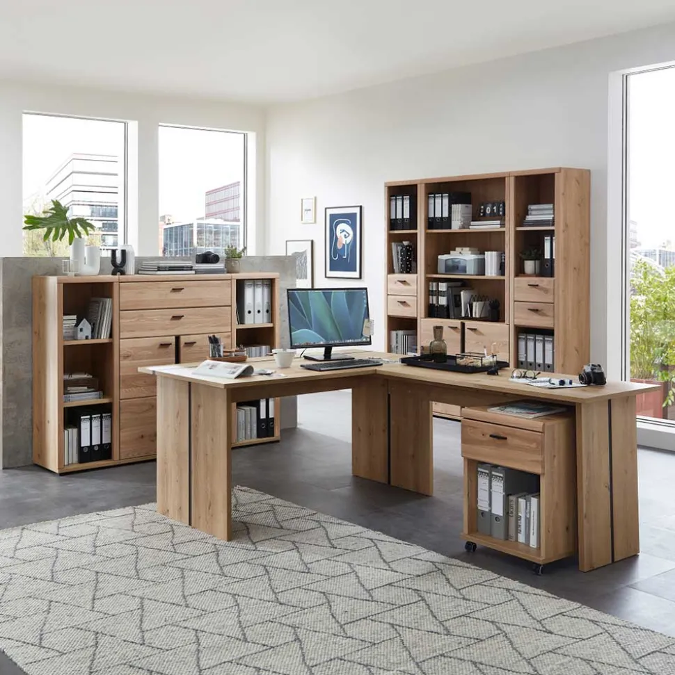Office Möbelset teilmassiv - Emly (achtteilig)