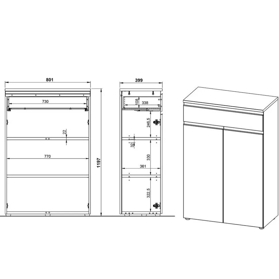 Office Vertiko in Hellgrau mit Schwarz - Great