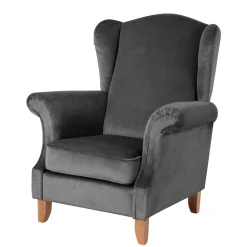 Ohrenbackensessel aus Samtvelours Anthrazit - Nikic