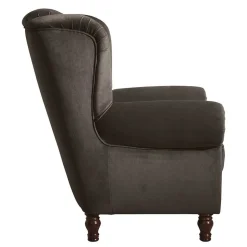 Ohrenbackensessel in Braun Samtvelours - Farella