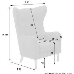 Ohrenbackensessel in Schwarz Stoffbezug - Grazy