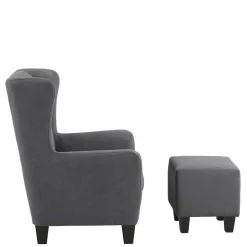 Ohrensessel mit Hocker in Grau - Odilla (zweiteilig)