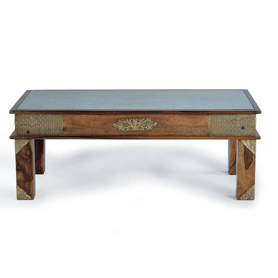 Orient Design Couchtisch aus Massivholz mit Glas - Danascov