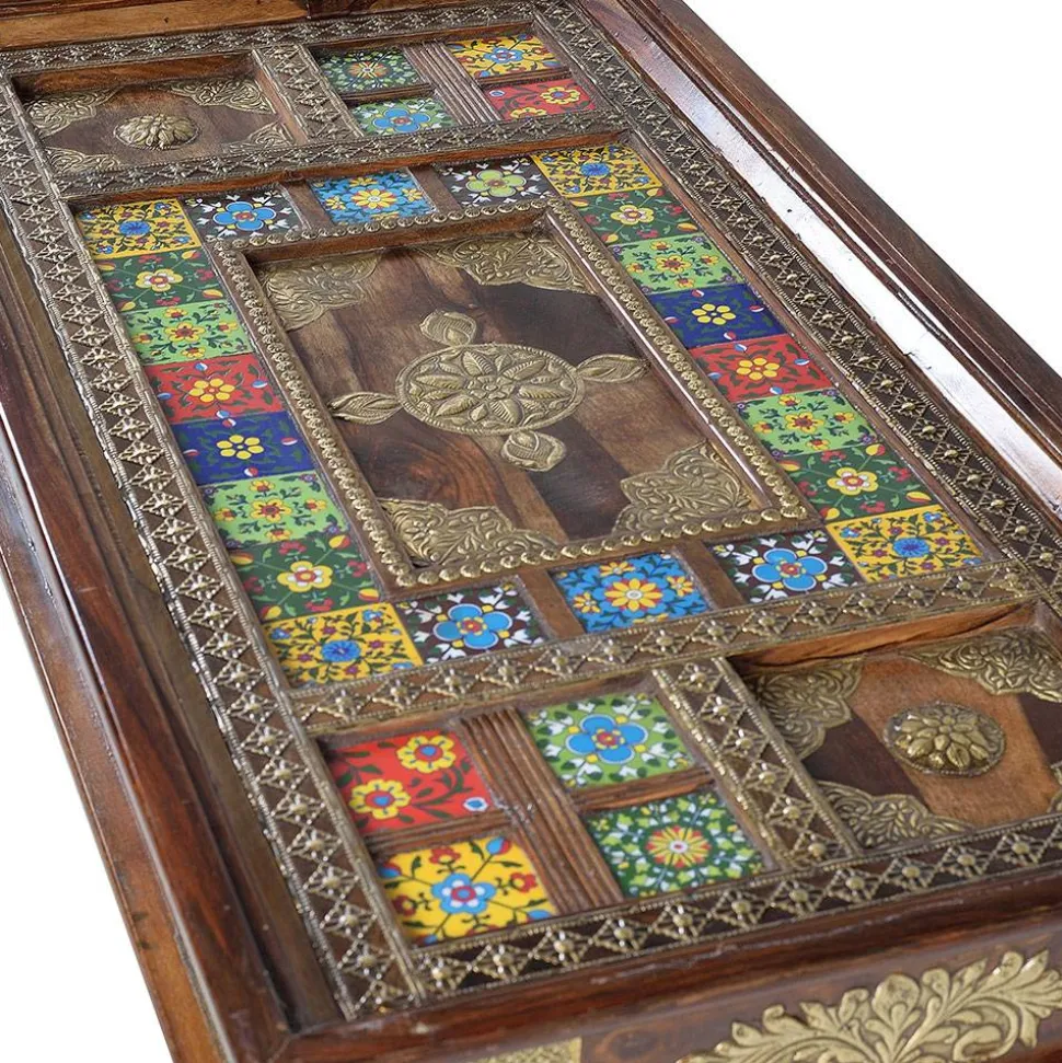 Orient Design Couchtisch aus Massivholz mit Glas - Danascov