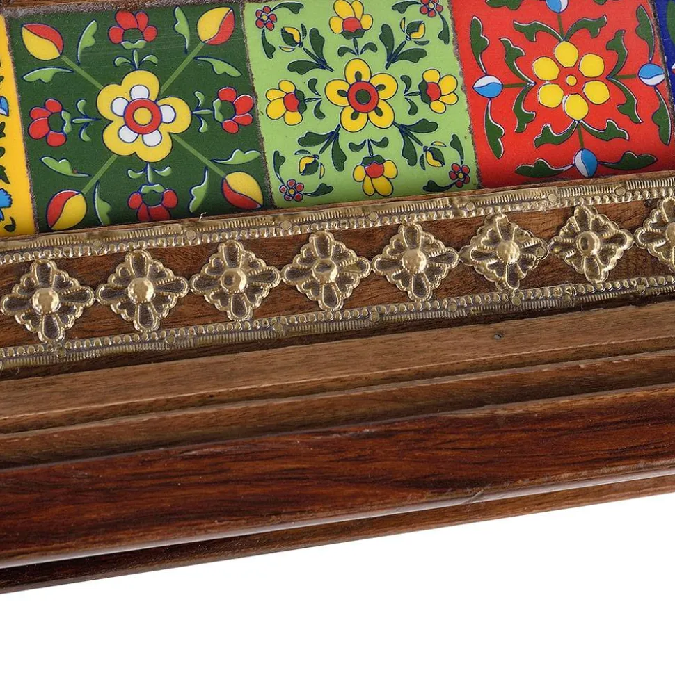 Orient Design Couchtisch aus Massivholz mit Glas - Danascov