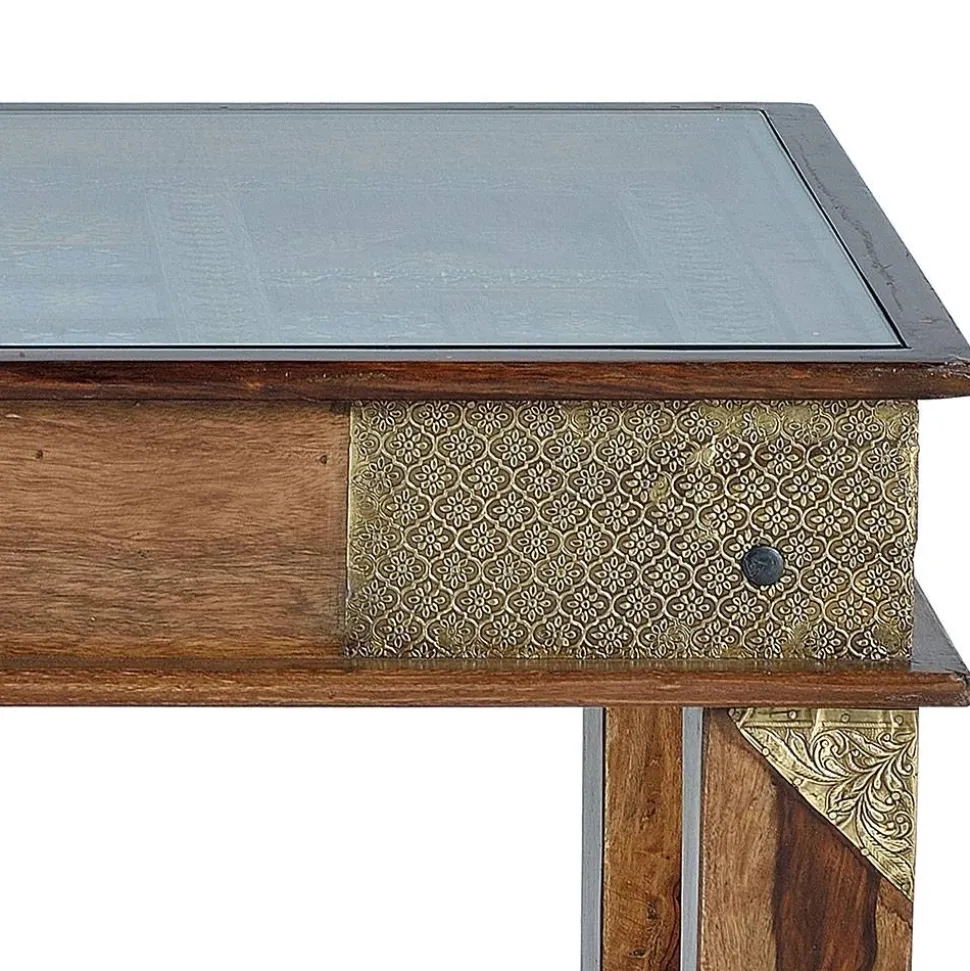 Orient Design Couchtisch aus Massivholz mit Glas - Danascov