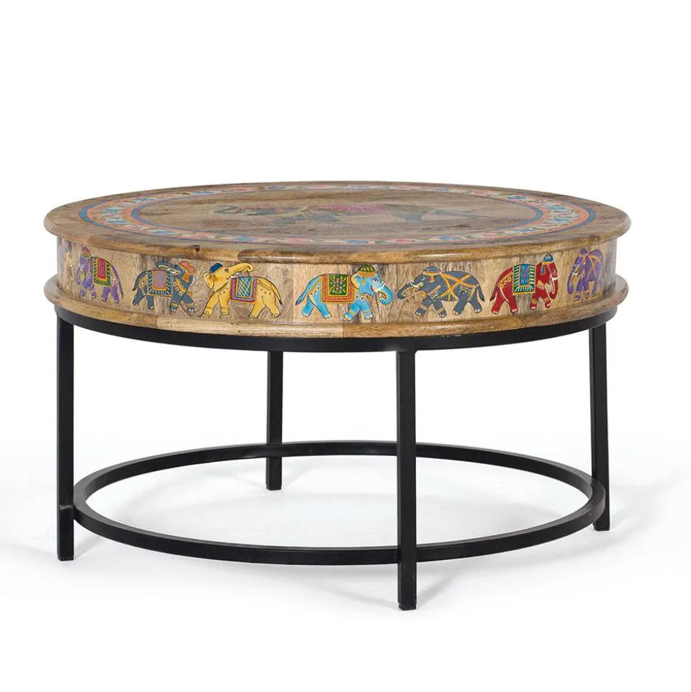 Orient Style Couchtisch mit Elefanten farbenfroh bemalt - Tabacho