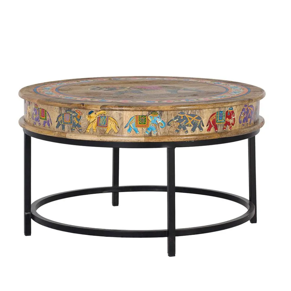 Orient Style Couchtisch mit Elefanten farbenfroh bemalt - Tabacho