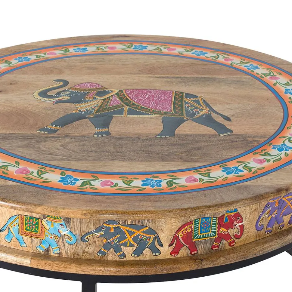 Orient Style Couchtisch mit Elefanten farbenfroh bemalt - Tabacho