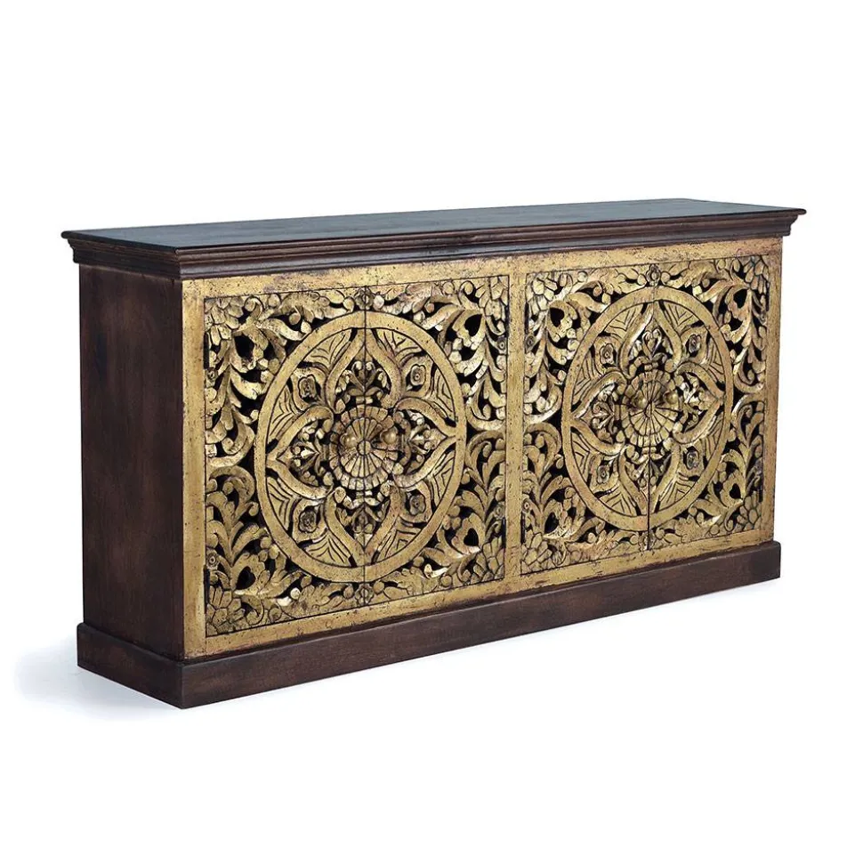 Oriental Design Sideboard in Gold und Walnussbraun - Roswito