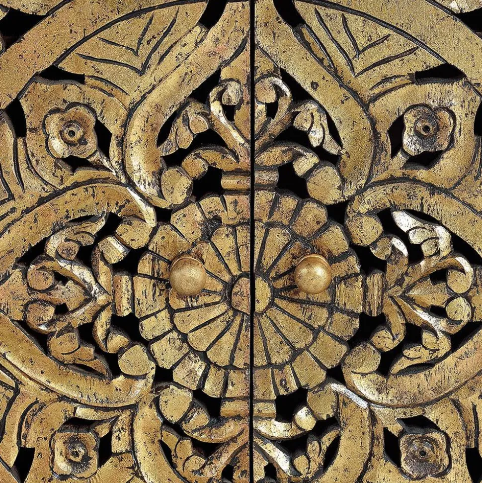 Oriental Design Sideboard in Gold und Walnussbraun - Roswito