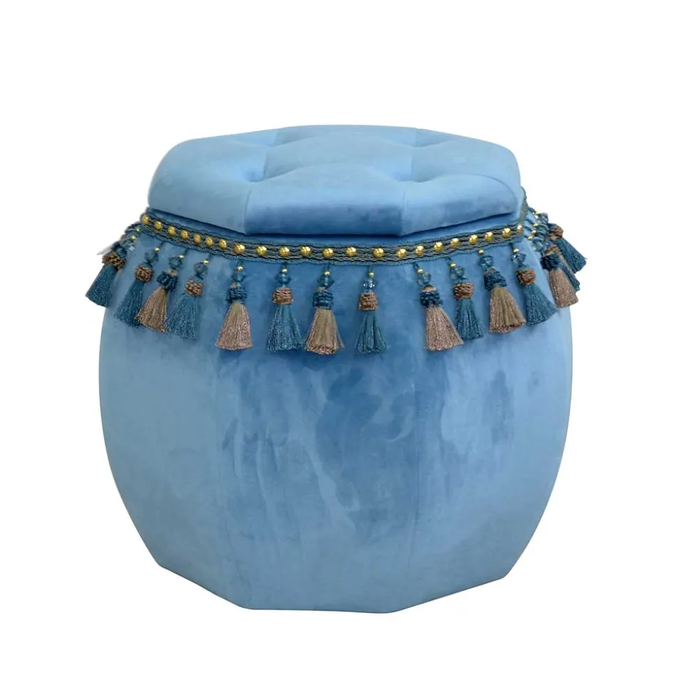 Orientalischer Hocker mit Troddeln achteckig - Agrebo