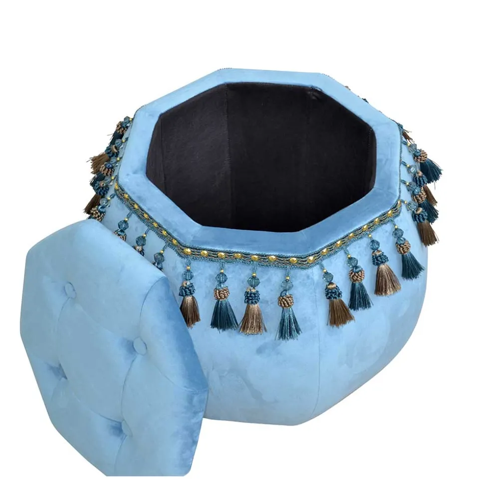 Orientalischer Hocker mit Troddeln achteckig - Agrebo