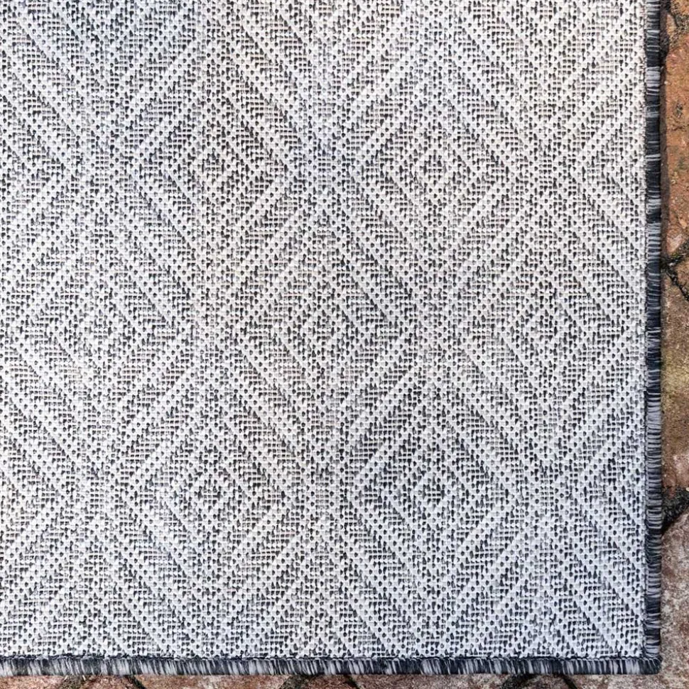 Outdoorteppich mit Muster in Dunkelgrau Creme - Bird