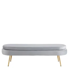 Ovale Bettbank in Hellgrau Samtstoff - Baily