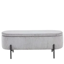Ovale Truhenbank mit Cord Bezug in Hellgrau - Marcez