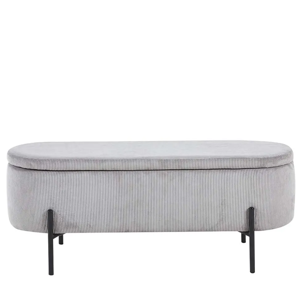 Ovale Truhenbank mit Cord Bezug in Hellgrau - Marcez