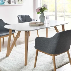 Ovaler Designtisch in Weiß & Eichefarben - Calypso