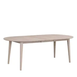 Ovaler Esstisch Eiche White Wash & 4 Stühle Pessoa mit Webstoff Grau (fünfteilig)