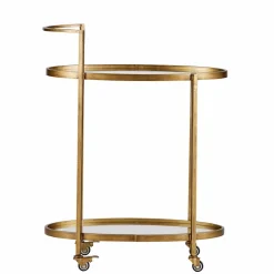 Ovaler Serviertisch Burina auf Rollen in Messing mit Glas