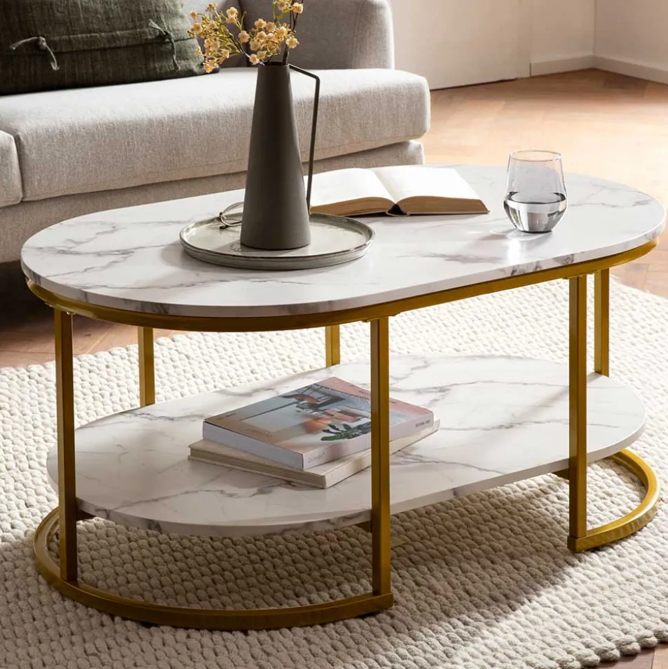Ovaler Wohnzimmertisch im Marmor Look - Narkus