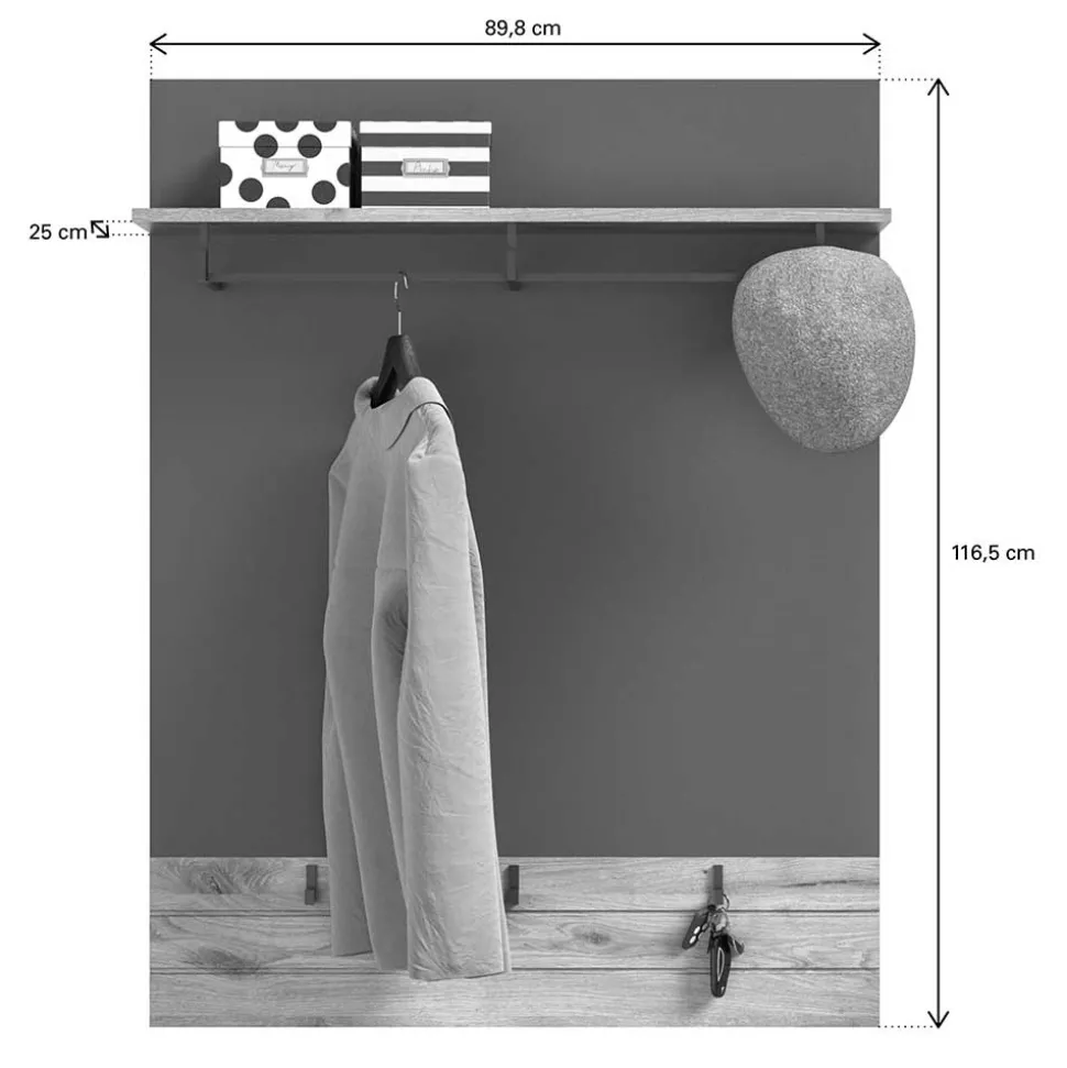 Paneel Garderobe mit Stange & 6 Haken - Catamaron