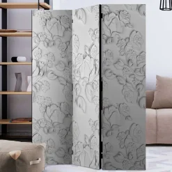 Paravent mit Blumen in Hellgrau Weiß - Tamba