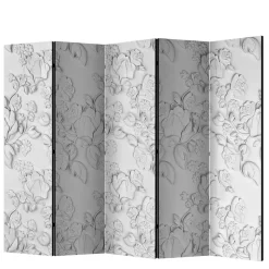 Paravent mit Blumen in Hellgrau Weiß - Tamba