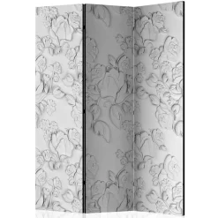 Paravent mit Blumen in Hellgrau Weiß - Tamba