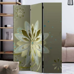 Paravent mit Blumen Motiv in Grau Gold - Stivaldo