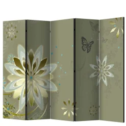 Paravent mit Blumen Motiv in Grau Gold - Stivaldo