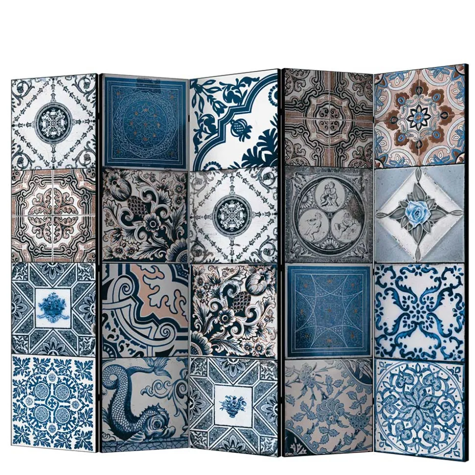 Paravent mit Kachel Design in Blau Grau - Baltra