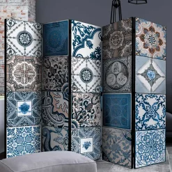 Paravent mit Kachel Design in Blau Grau - Baltra