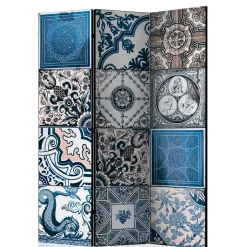 Paravent mit Kachel Design in Blau Grau - Baltra