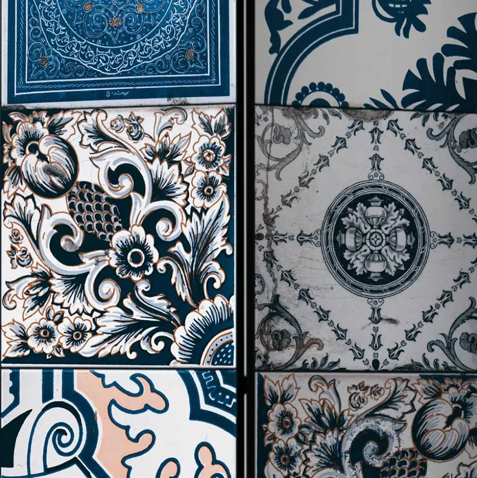 Paravent mit Kachel Design in Blau Grau - Baltra