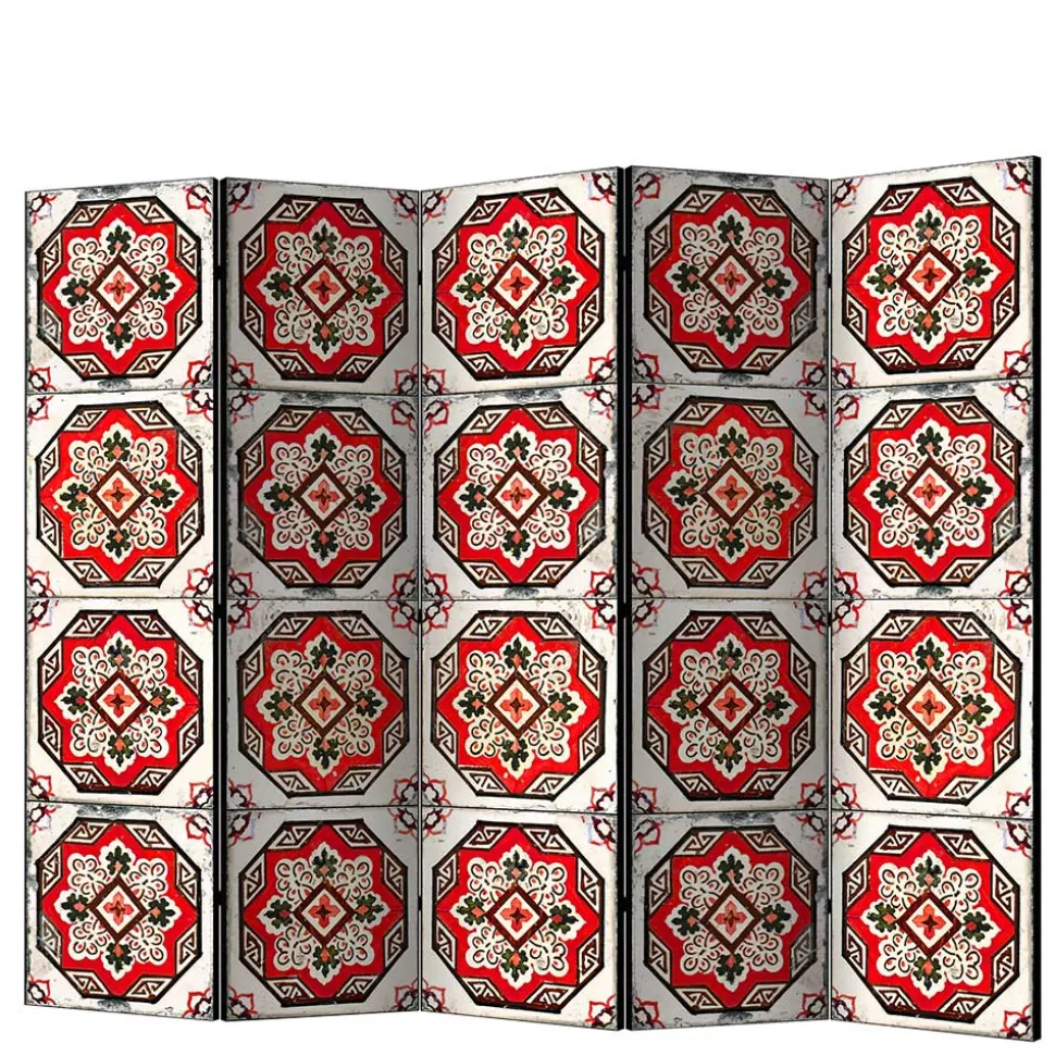 Paravent mit Kachelmuster in Rot Weiß Schwarz - Vibka