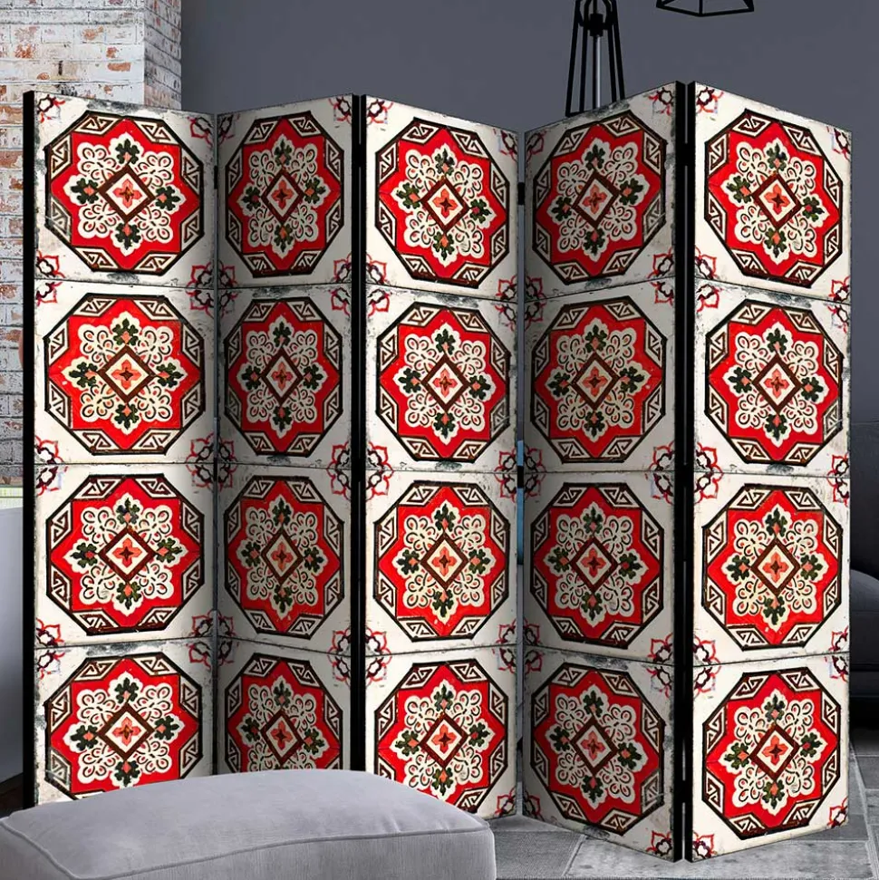 Paravent mit Kachelmuster in Rot Weiß Schwarz - Vibka