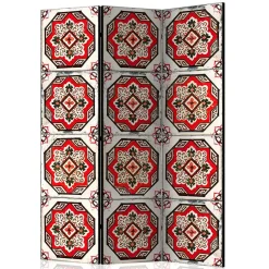 Paravent mit Kachelmuster in Rot Weiß Schwarz - Vibka