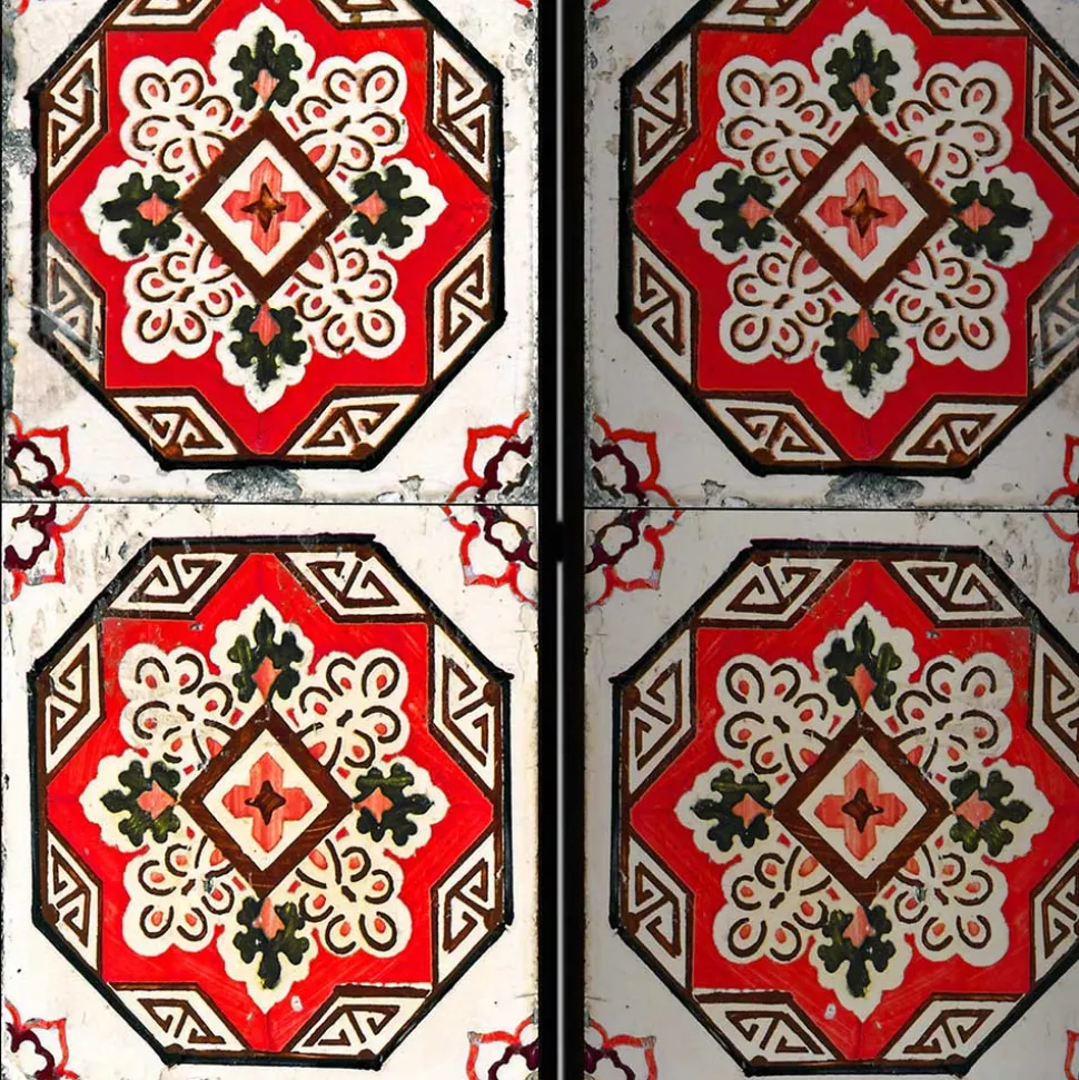 Paravent mit Kachelmuster in Rot Weiß Schwarz - Vibka