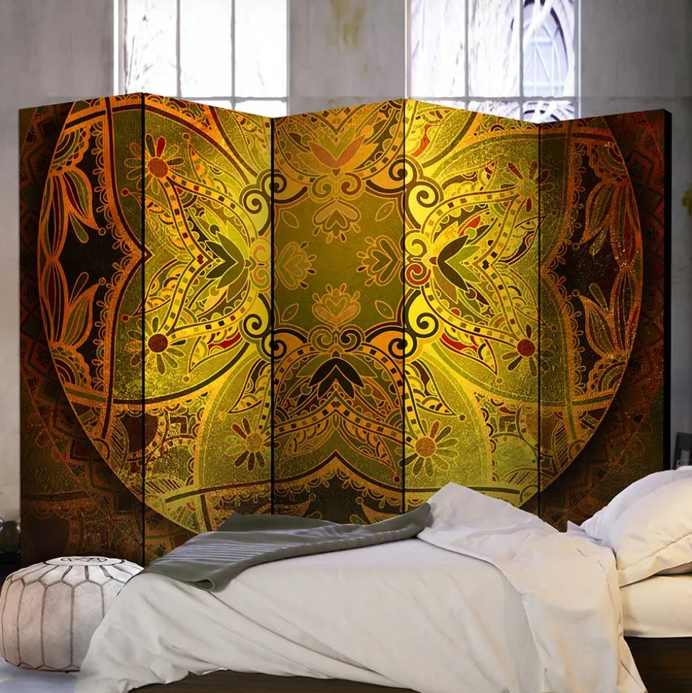 Paravent mit Mandala Motiv Goldfarben - Gabrio
