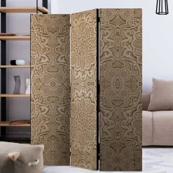 Paravent mit Ornament Muster in Beige - Ratrongo